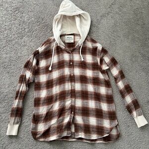 American Eagle Women’s Brown and Cream Flannel with Hood